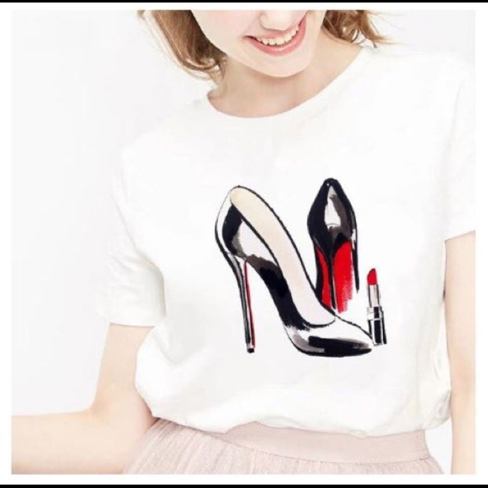 Sexy Shoes Tops Women’s Fashion T-Shirt Tees Size M Short Sleeve Crew Neck
